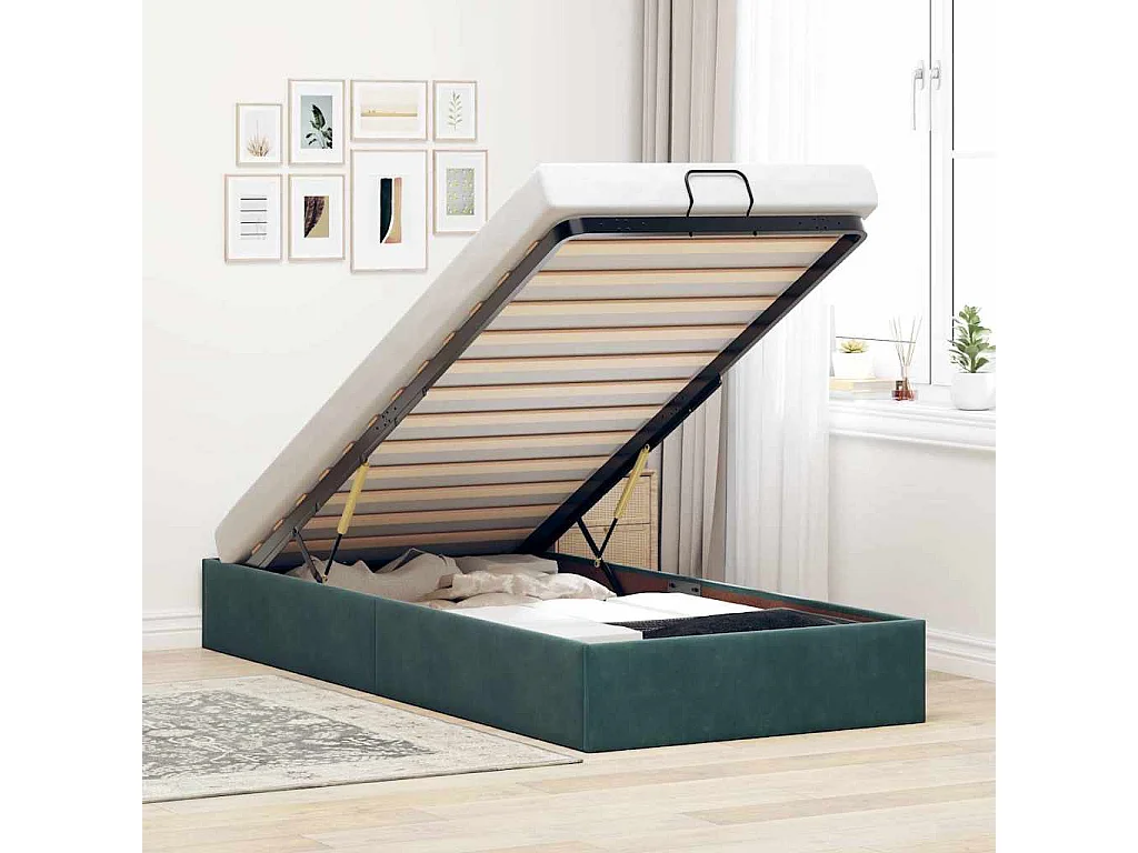 Cadre de lit ottoman sans matelas vert foncé 80x200 cm velours