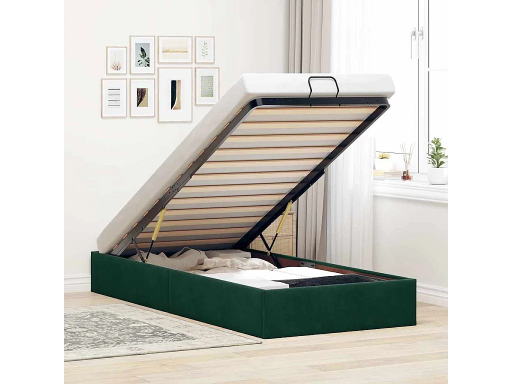 Cadre de lit ottoman sans matelas vert foncé 80x200 cm velours