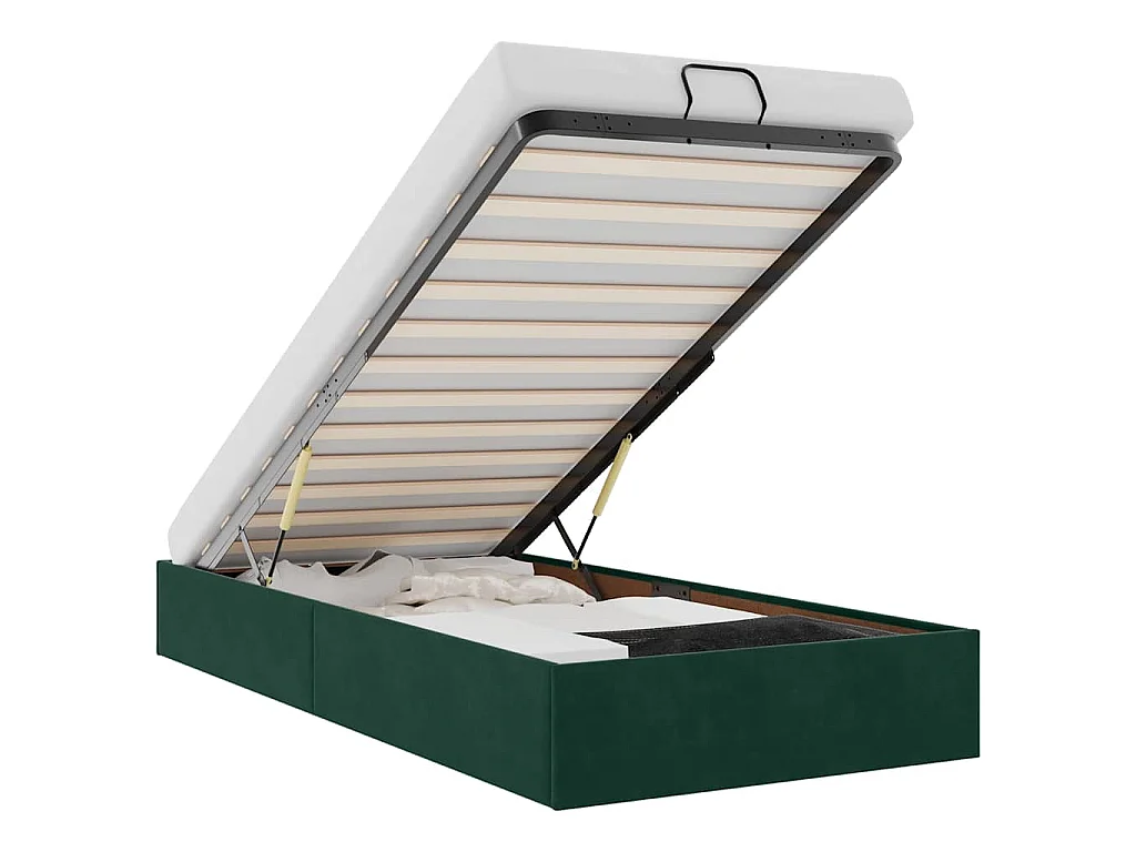 Estructura de cama otomana sin colchón terciopelo verde oscuro
