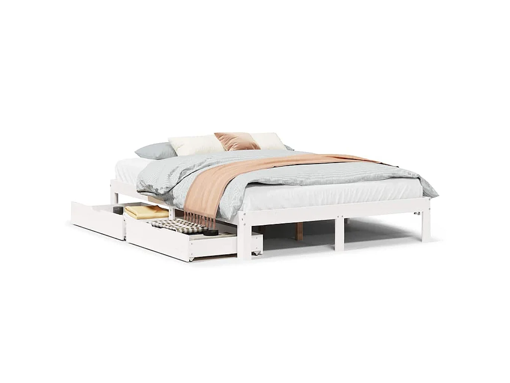 Estrutura de cama com gavetas 135x190 cm pinho maciço branco