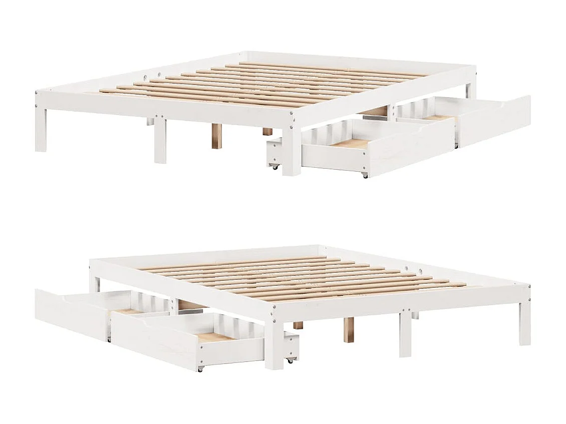 Estrutura de cama com gavetas 135x190 cm pinho maciço branco