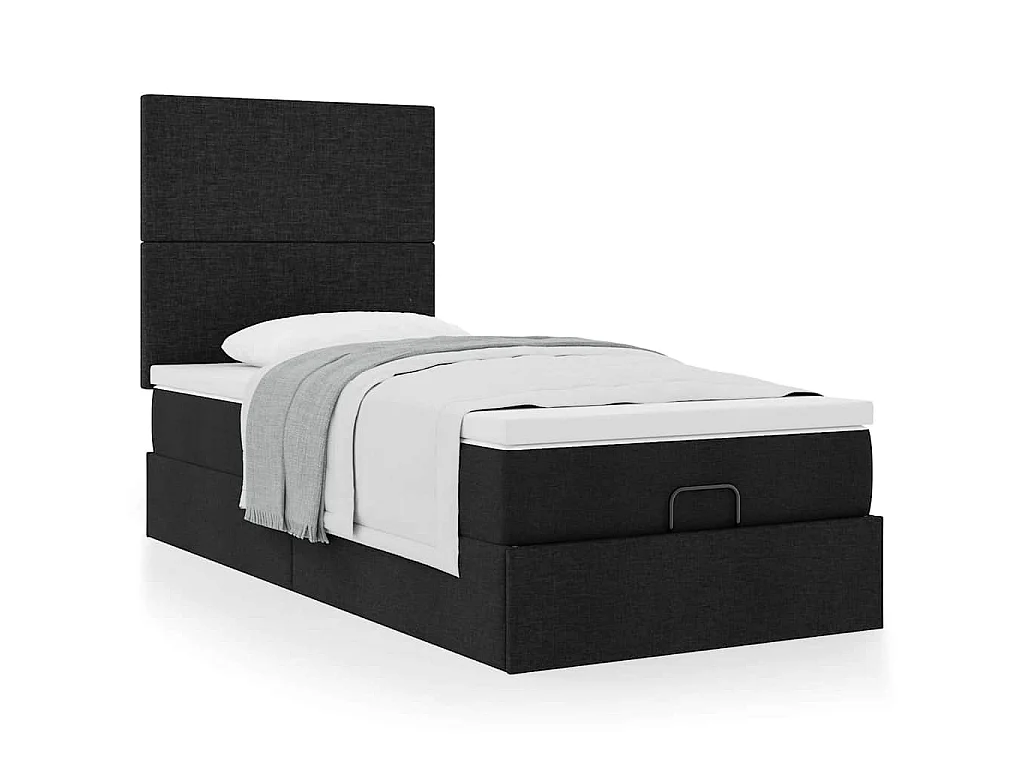 Cadre de lit ottoman avec matelas noir 80x200 cm tissu