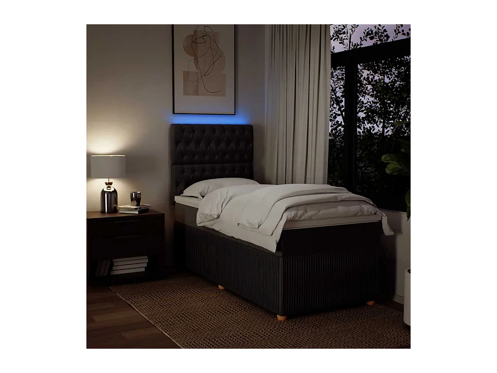 Cama box spring con colchón tela marrón oscuro 80x200 cm