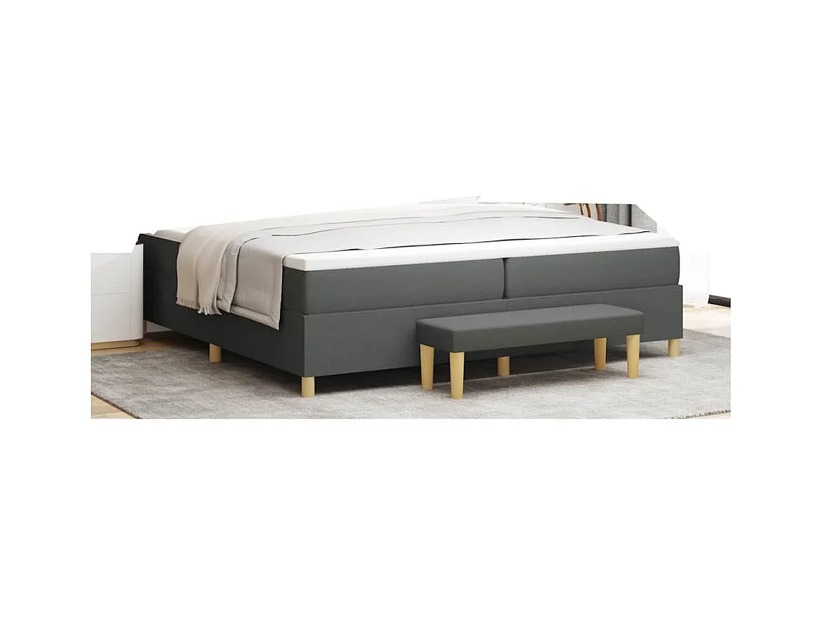 Lit à ressorts avec matelas Gris foncé 200 x 200 cm tissu