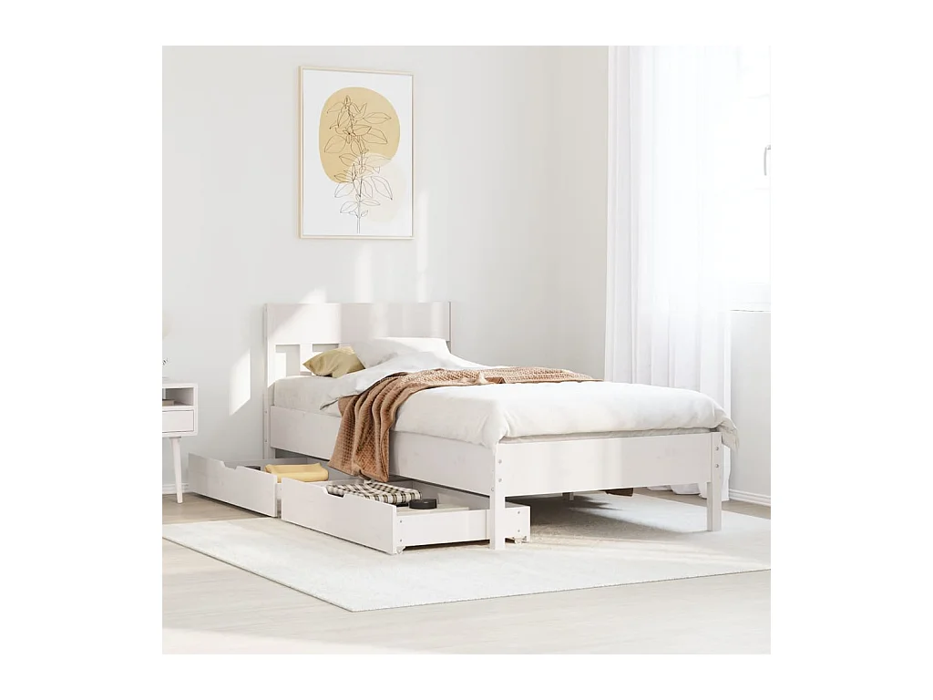 Cadre de lit sans matelas blanc 75x190 cm bois de pin massif