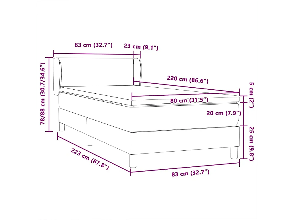 Sommier à lattes de lit avec matelas rose 80x220 cm velours
