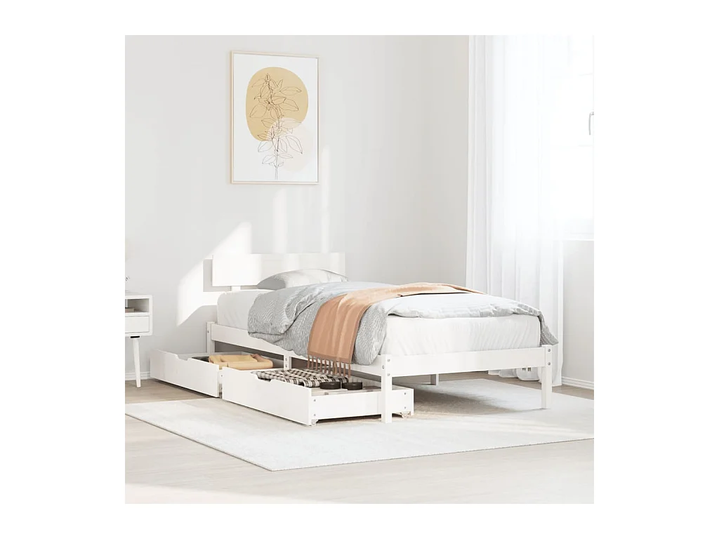 Cadre de lit sans matelas blanc 75x190 cm bois de pin massif