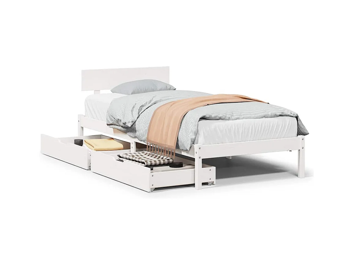 Cadre de lit sans matelas blanc 75x190 cm bois de pin massif