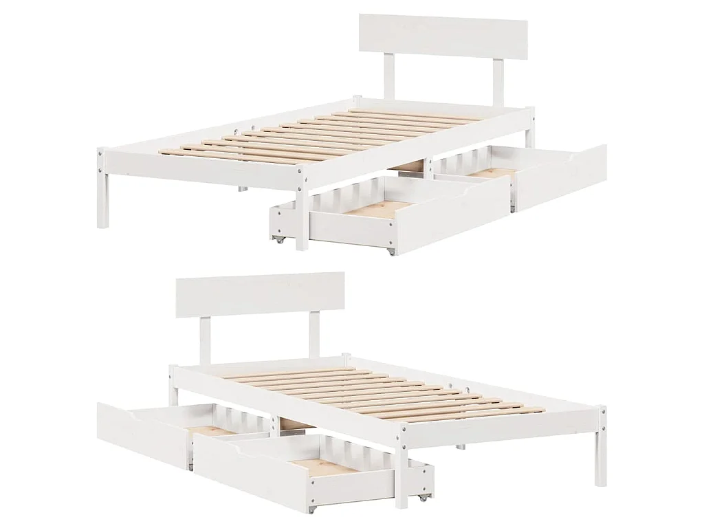 Cadre de lit sans matelas blanc 75x190 cm bois de pin massif
