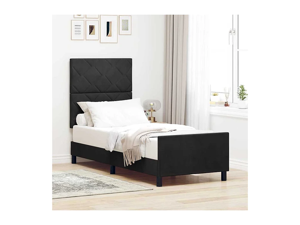 Bettgestell mit Kopfteil Schwarz 80 x 200 cm Samt