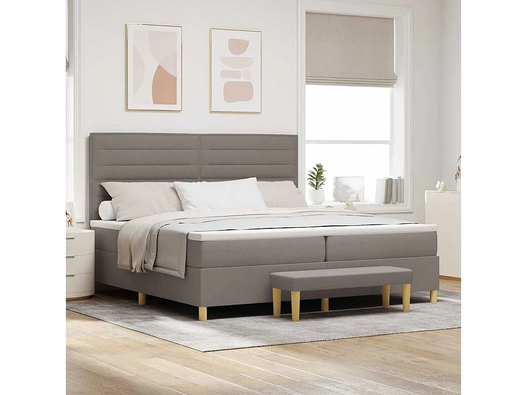 Lit à ressorts avec matelas Taupe 200 x 200 cm tissu
