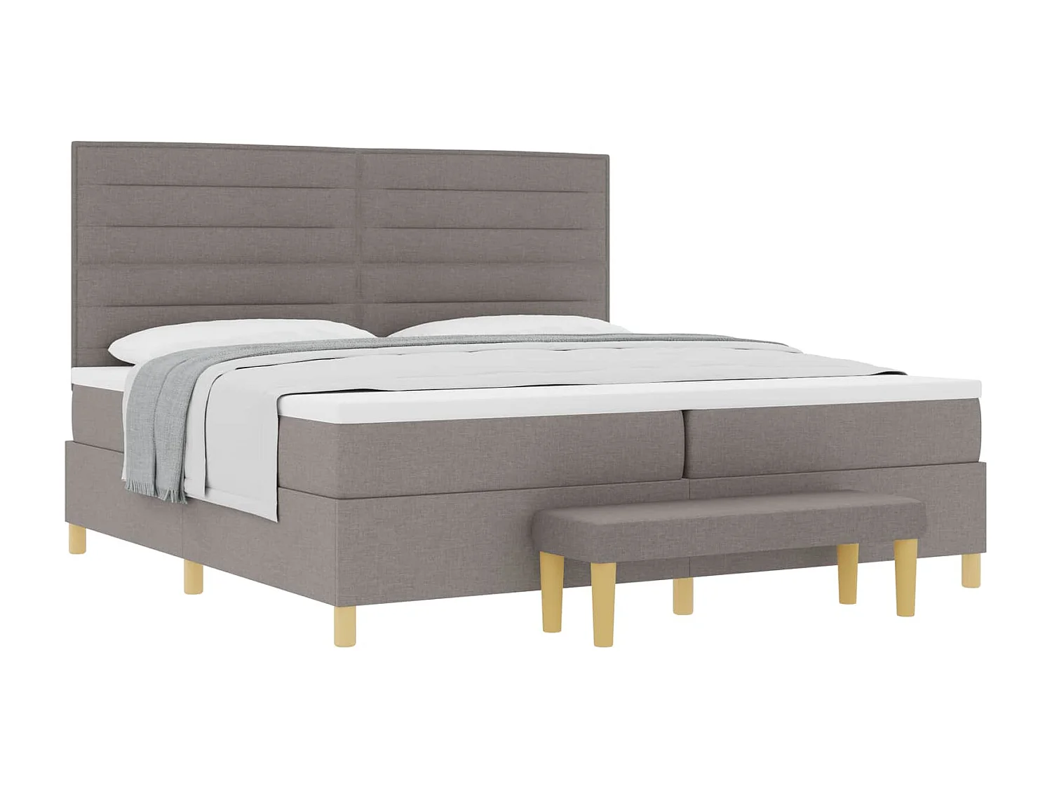 Lit à ressorts avec matelas Taupe 200 x 200 cm tissu