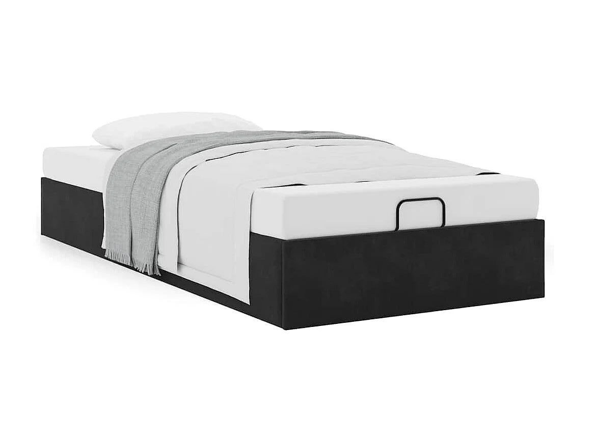 Estructura de cama otomana sin colchón terciopelo negro