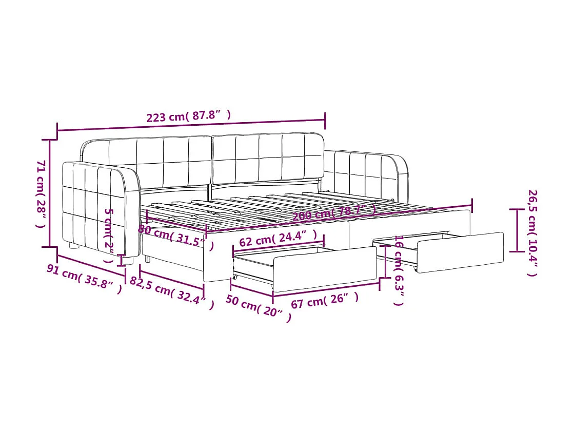 Divano Letto Estraibile Cassetti Grigio Scuro 80x200cm Velluto