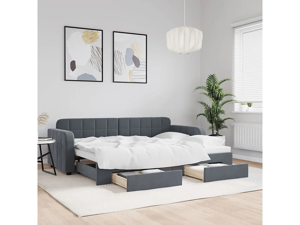 Slaapbank onderschuifbed en lades 80x200 cm fluweel donkergrijs