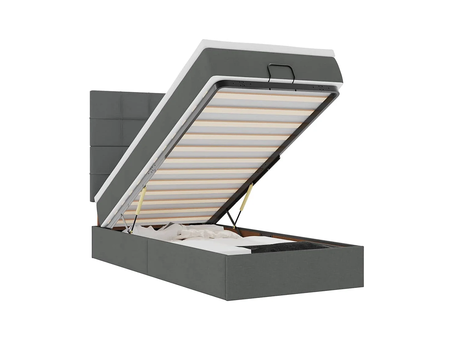 Cadre de lit ottoman avec matelas gris foncé 80x200 cm tissu