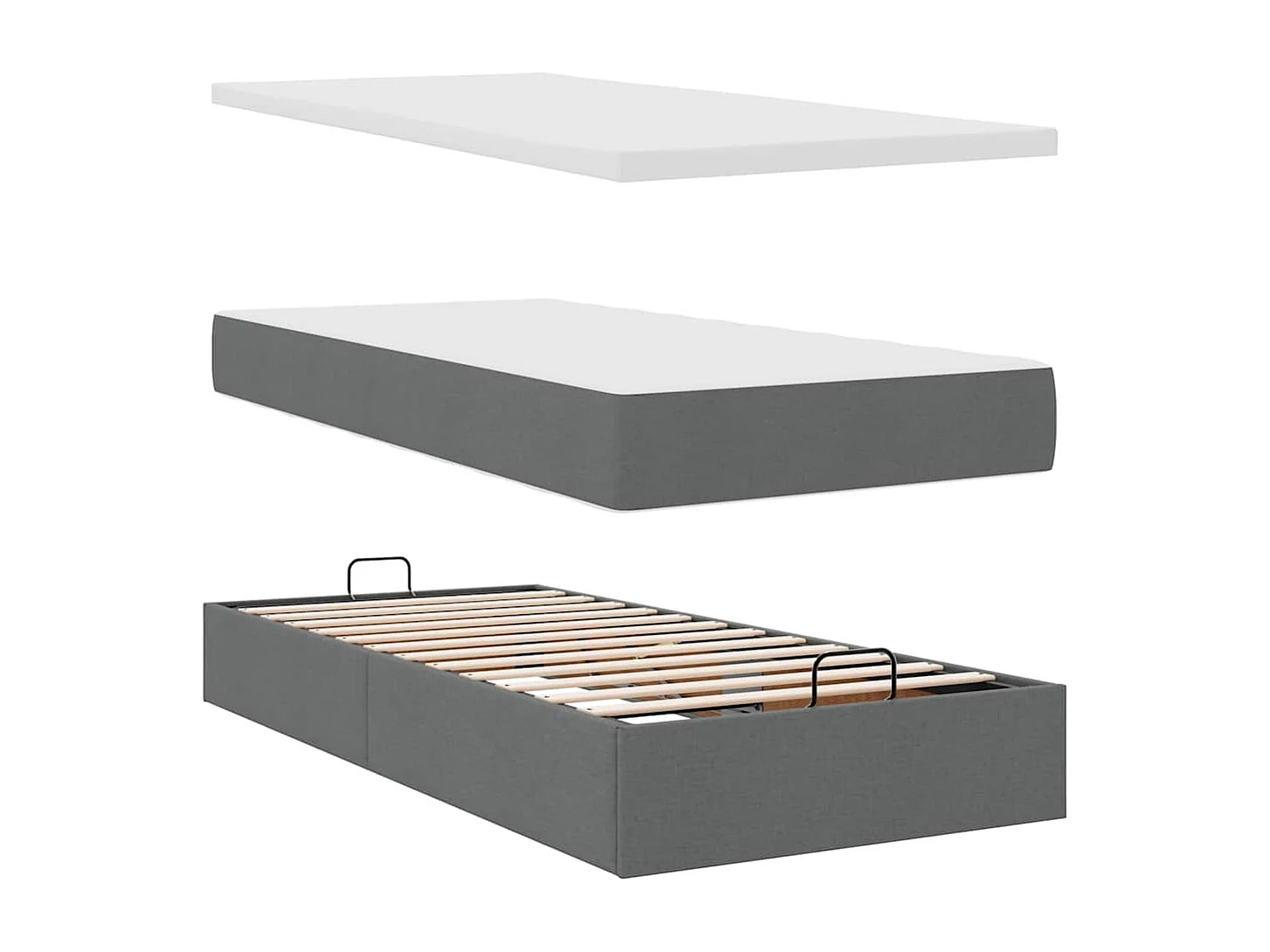 Estructura cama otomana colchón tela gris oscuro 80x200cm