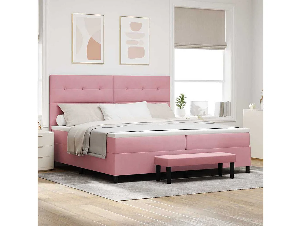 Lit à ressorts avec matelas Rose 200 x 200 cm Velours