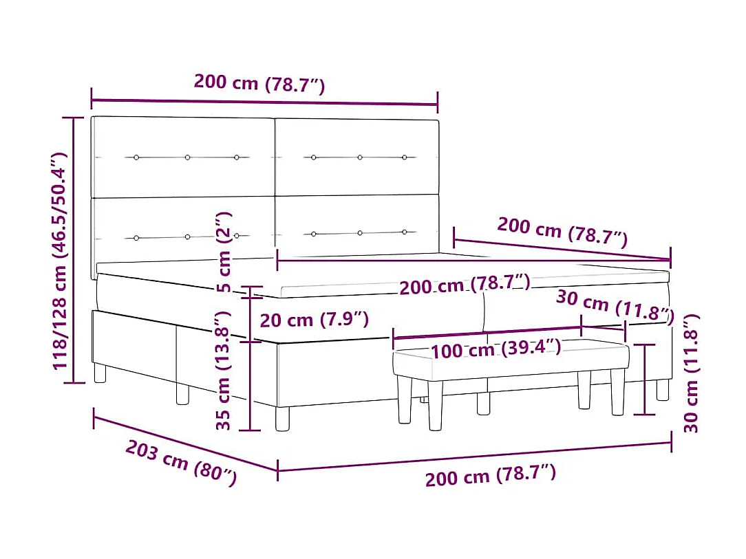 Lit à ressorts avec matelas Rose 200 x 200 cm Velours