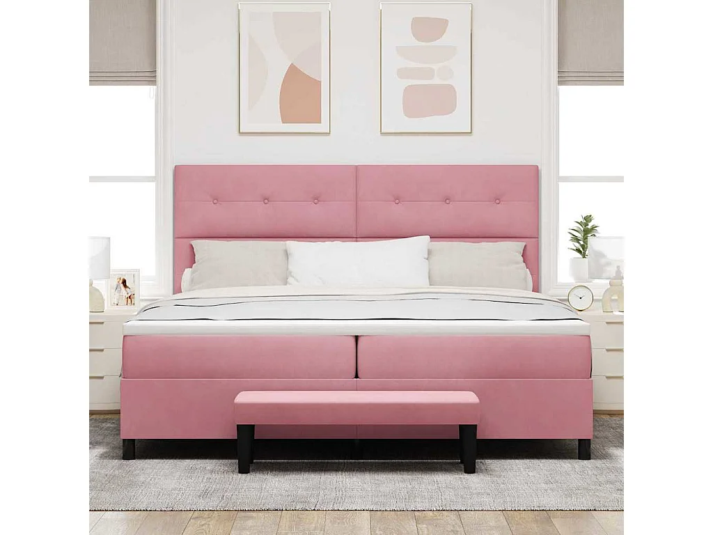 Lit à ressorts avec matelas Rose 200 x 200 cm Velours