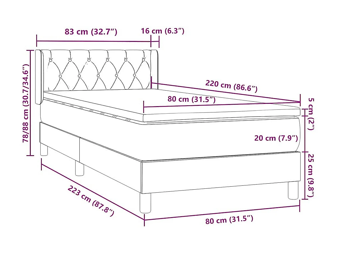 Boxspringbett mit Matratze Hellgrau 80x220 cm Samt