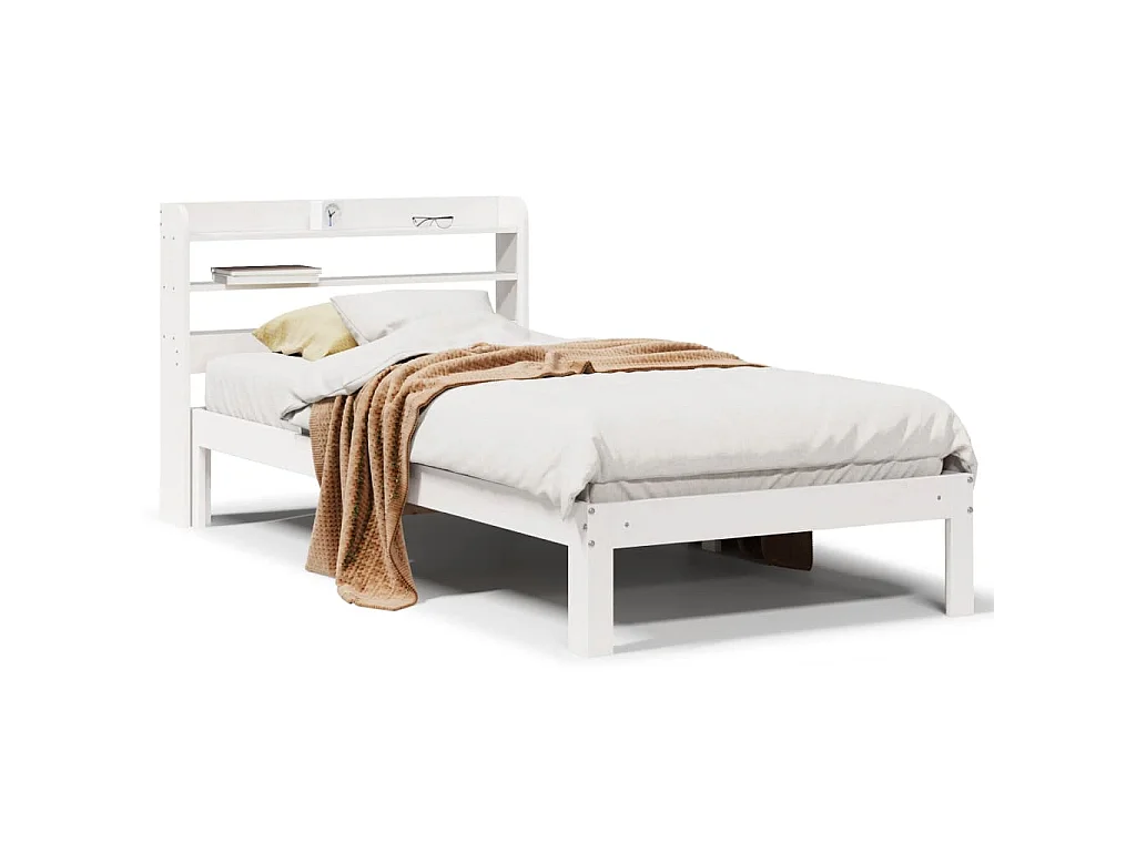 Bedframe met hoofdbord massief grenenhout wit 75x190 cm