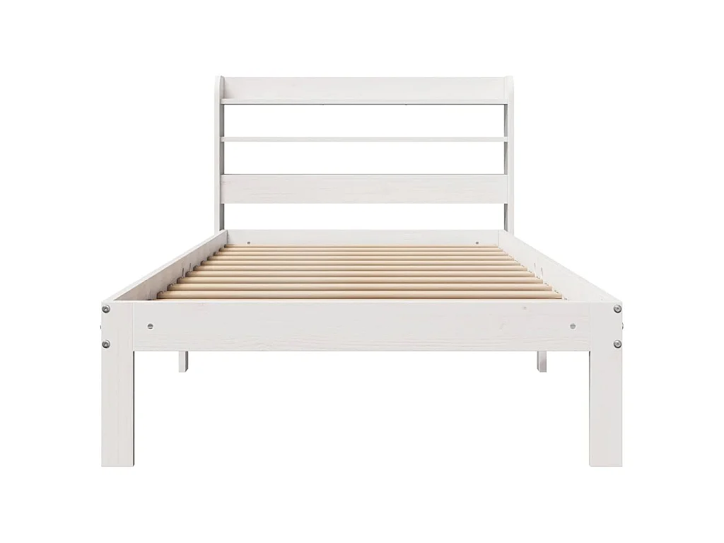 Bedframe met hoofdbord massief grenenhout wit 75x190 cm