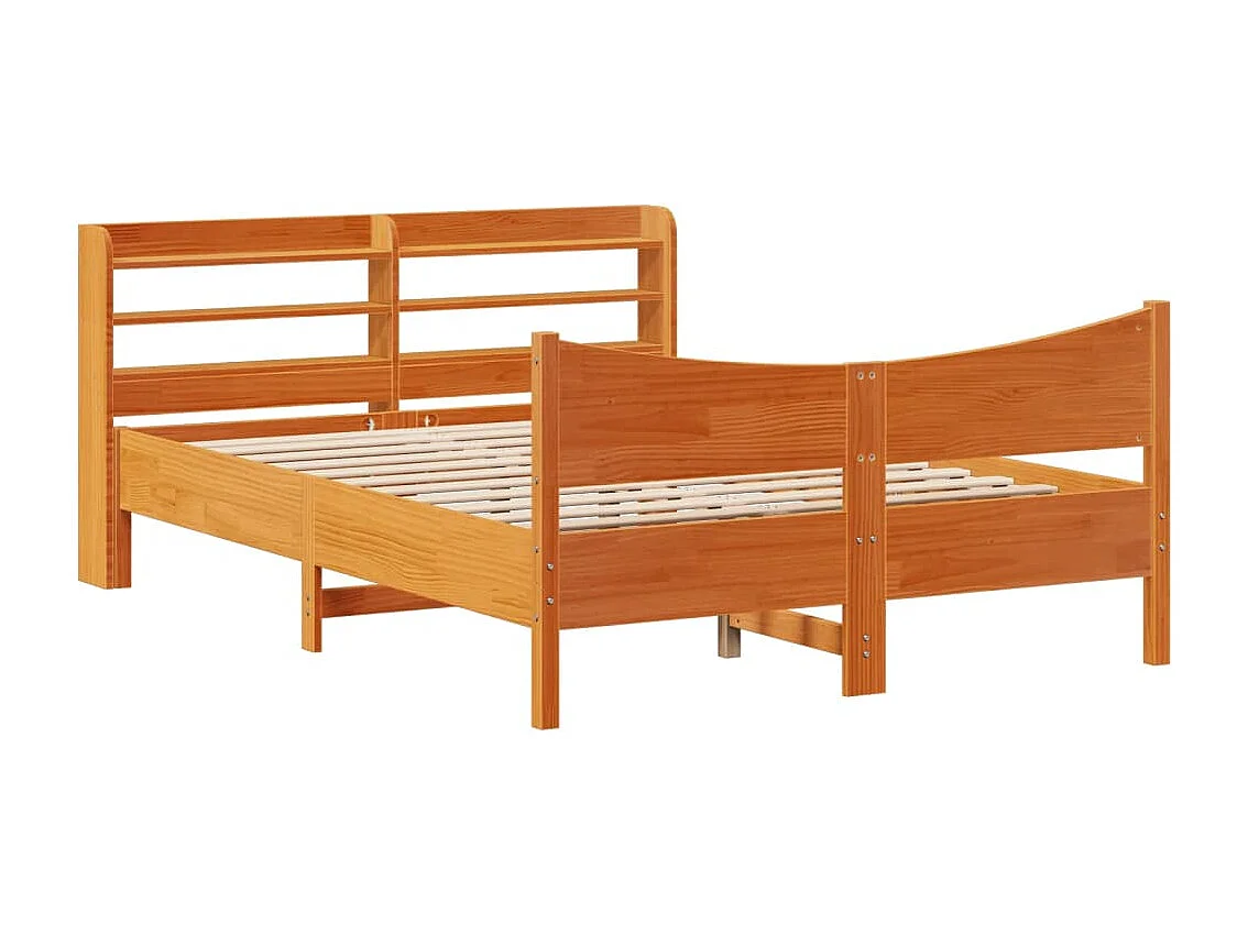 Cadre de lit et tête de lit cire marron 135x190 cm bois de pin