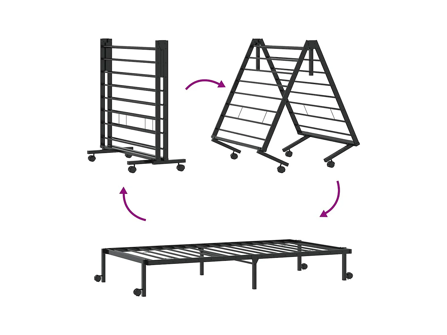 Estructura de cama sin colchón plegable negro acero 80x200 cm