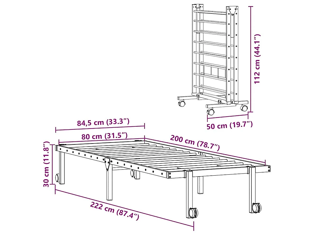 Bedframe zonder matras opvouwbaar 80x200 cm staal zwart
