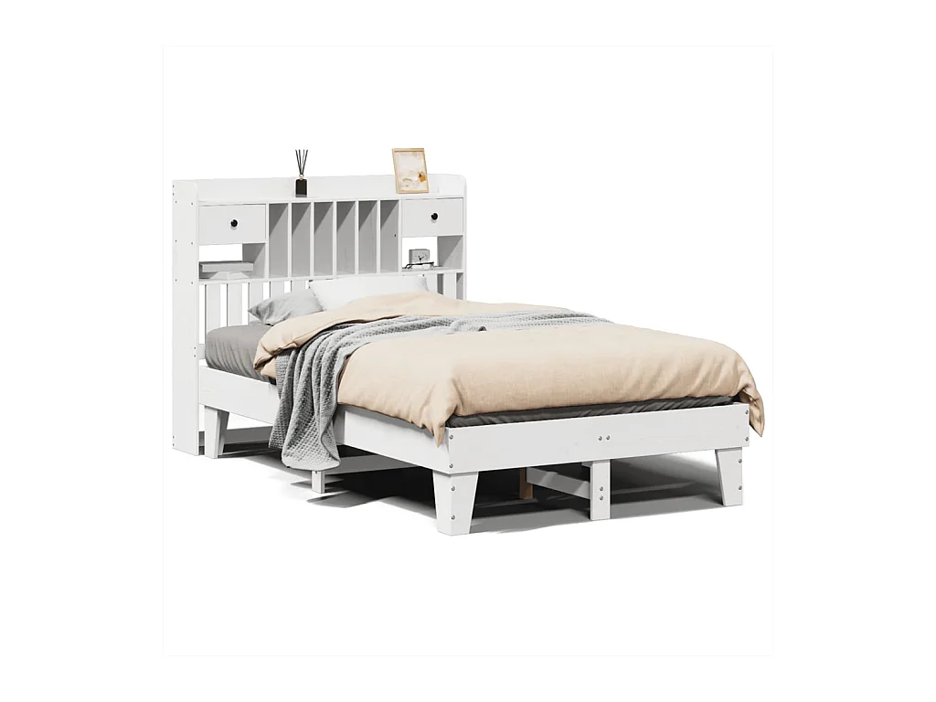 Cama sem colchão 135x190 cm madeira de pinho maciça branco