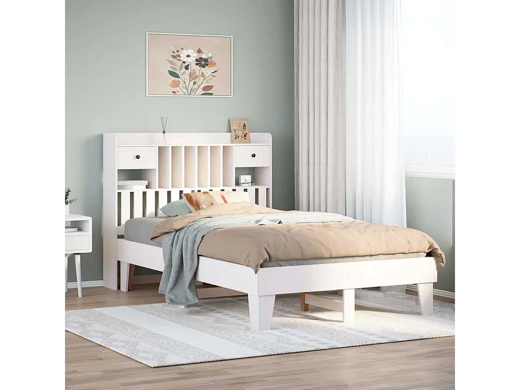 Cama sem colchão 135x190 cm madeira de pinho maciça branco