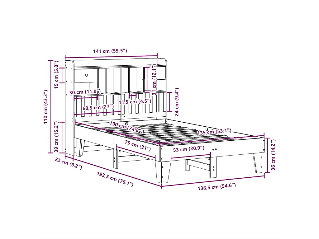 Cama sem colchão 135x190 cm madeira de pinho maciça branco