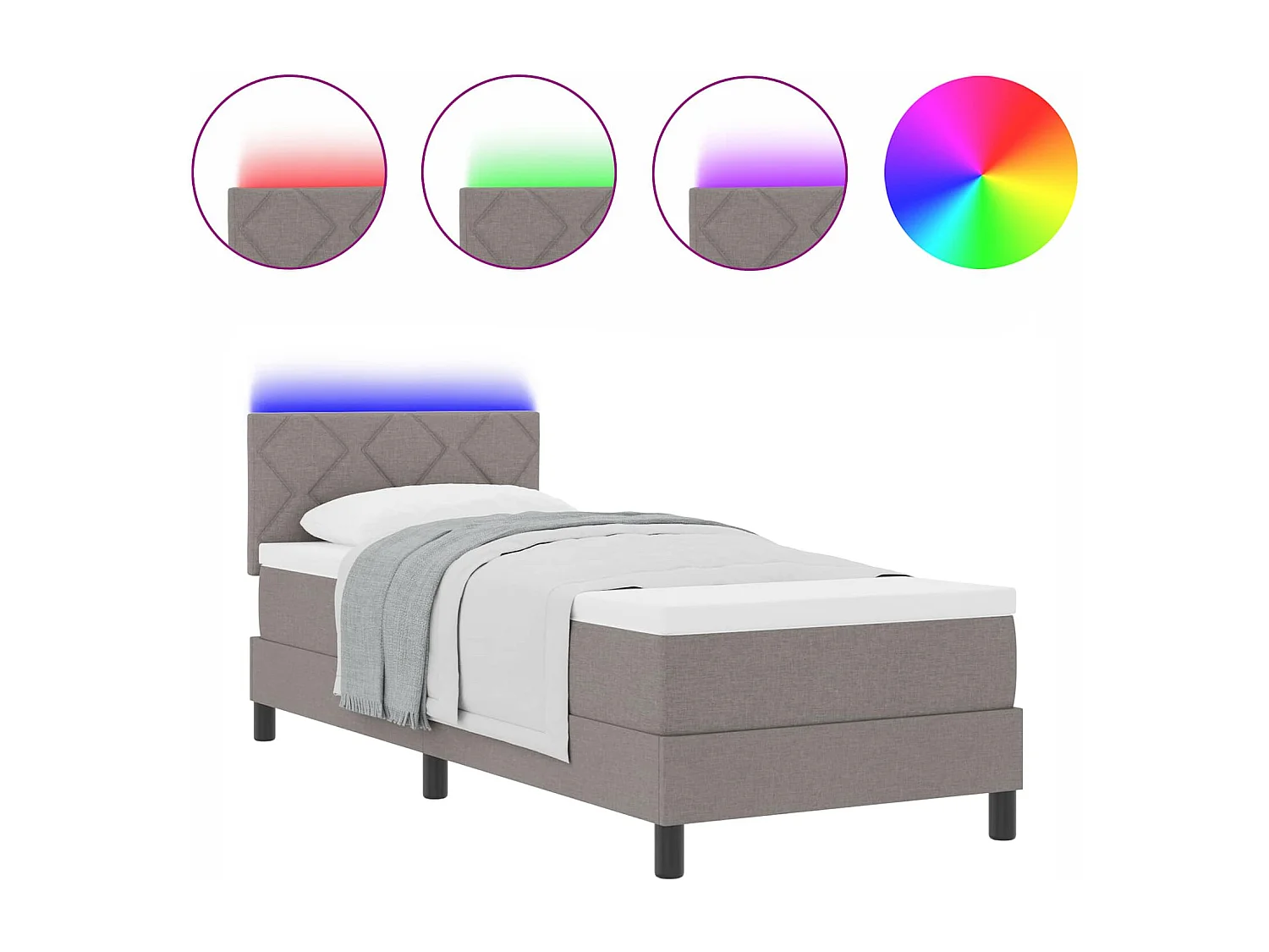 Lit à ressorts avec matelas Taupe 80 x 200 cm tissu