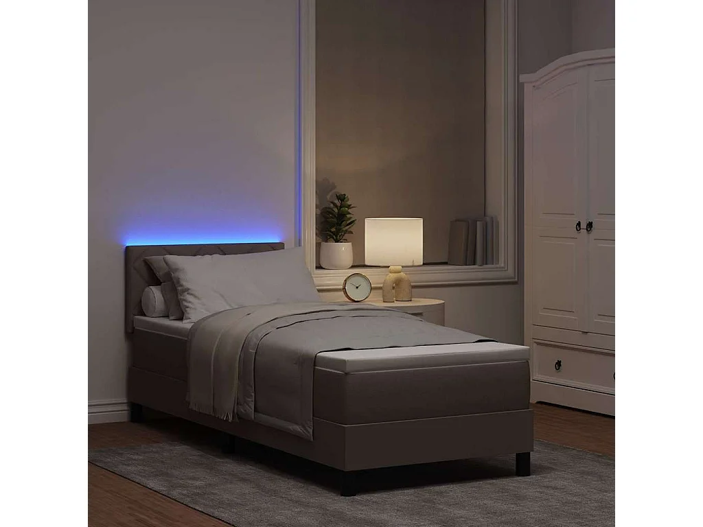 Lit à ressorts avec bandes LED Taupe 80 x 200 cm tissu