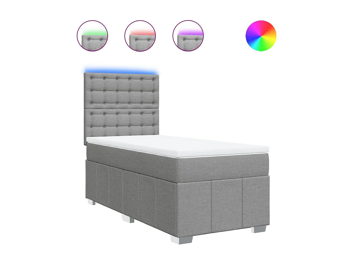 Cama box spring con colchón tela gris claro 80x200 cm