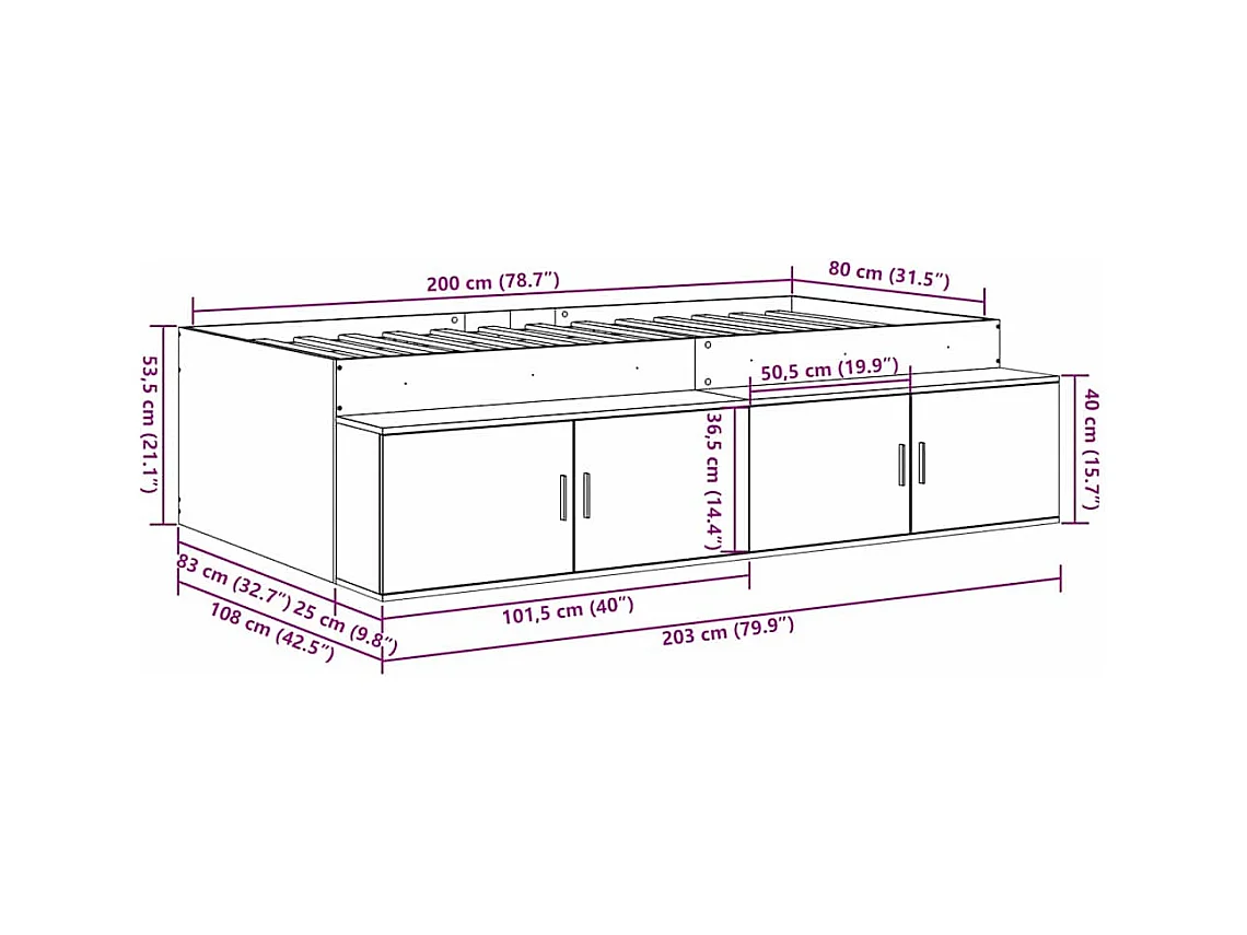 Cadre de lit avec rangement Bois ancien 80 x 200 cm