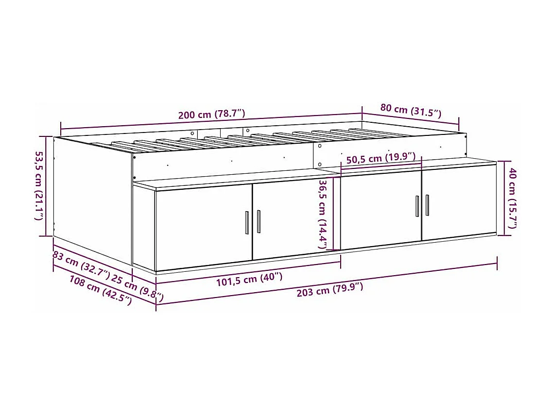 Bedframe met lade met opslag Oud Hout 80 x 200 cm Bewerkt hout