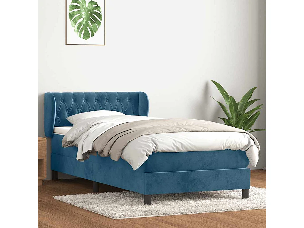 Sommier à lattes de lit et matelas bleu foncé 80x220 cm velours