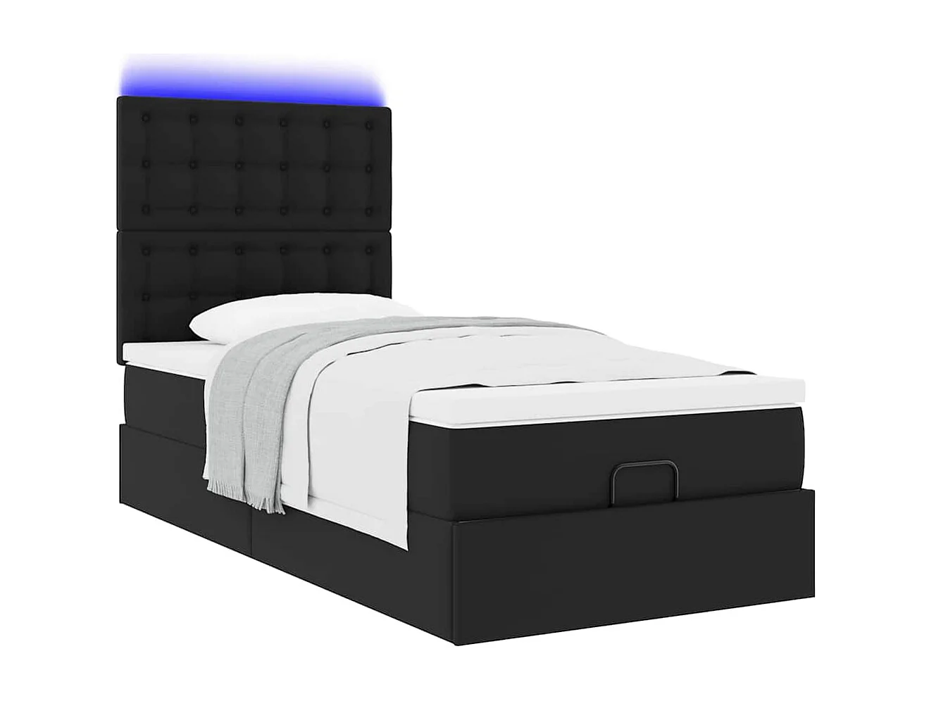 Ottoman-Bett mit Matratze & LEDs Schwarz 80x200 cm Kunstleder