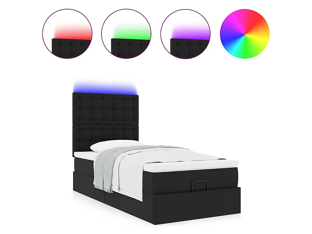 Ottoman-Bett mit Matratze & LEDs Schwarz 80x200 cm Kunstleder