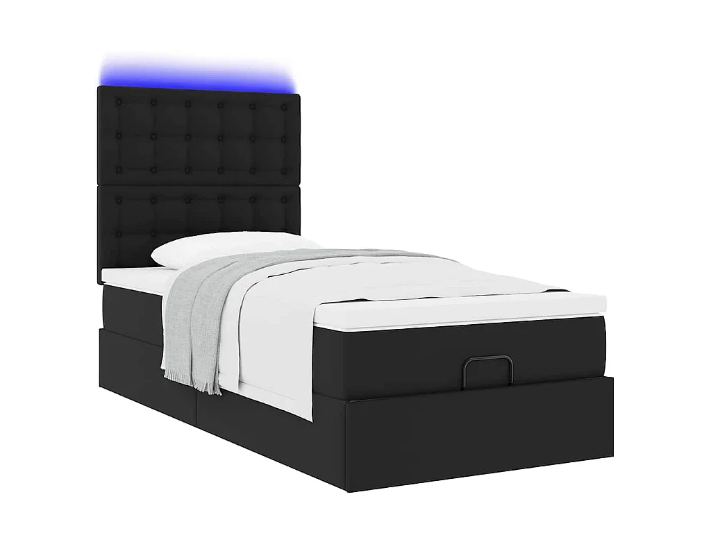 Ottoman-Bett mit Matratze & LEDs Schwarz 80x200 cm Kunstleder