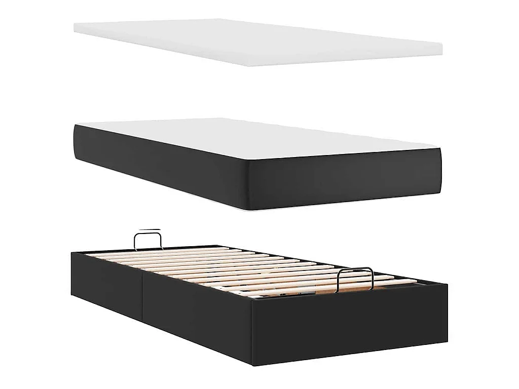 Ottoman-Bett mit Matratze & LEDs Schwarz 80x200 cm Kunstleder