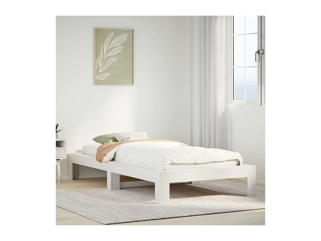 Cadre de lit sans matelas blanc 75x190 cm bois de pin massif