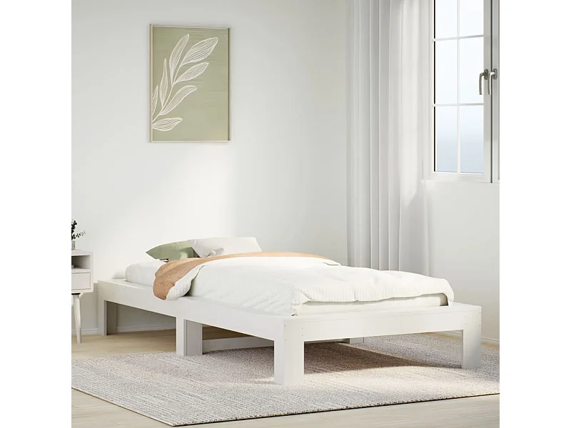 Cadre de lit sans matelas blanc 75x190 cm bois de pin massif