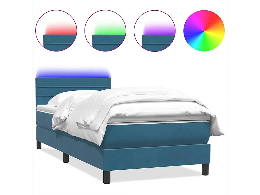 Sommier à lattes de lit et matelas et LED bleu foncé 80x220 cm velours