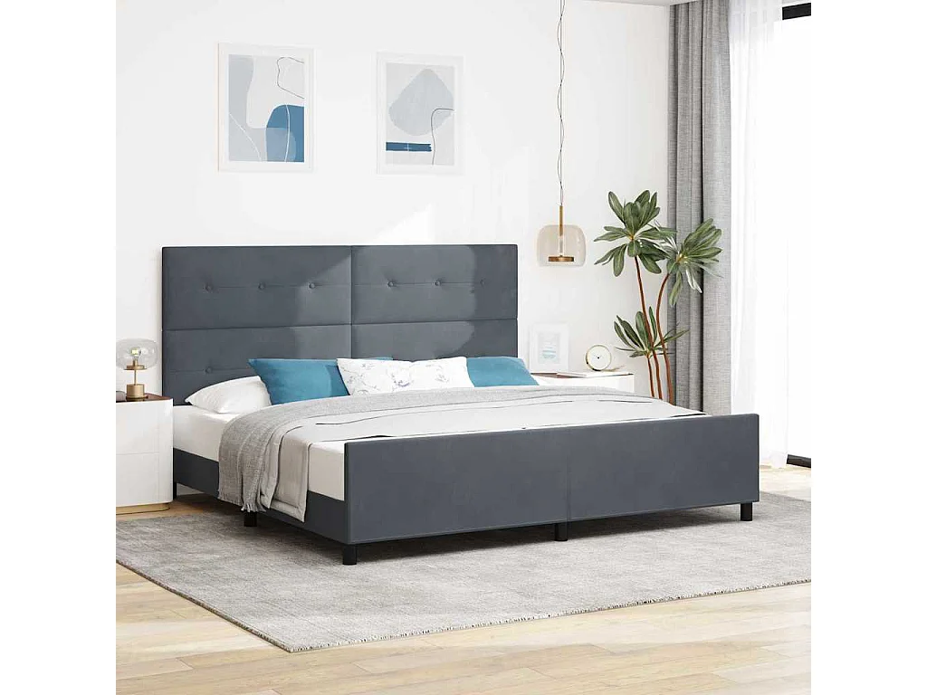 Letto a molle con testiera Grigio scuro 200 x 200 cm Velluto