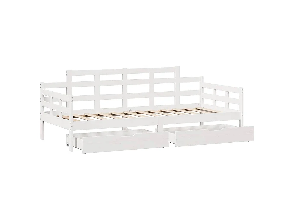 Lit de jour et tiroirs sans matelas blanc 80x200 cm bois massif