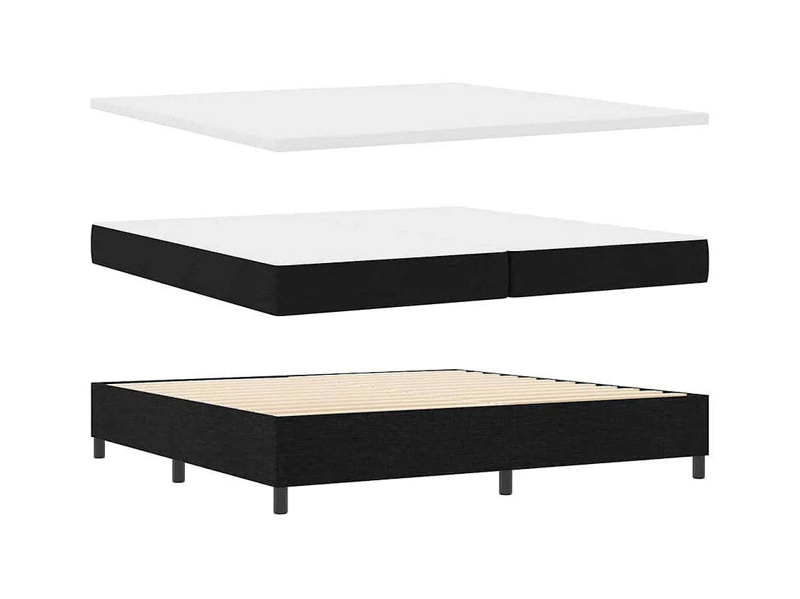 Lit à ressorts Noir 200 x 200 cm tissu & Bois d'ingénierie