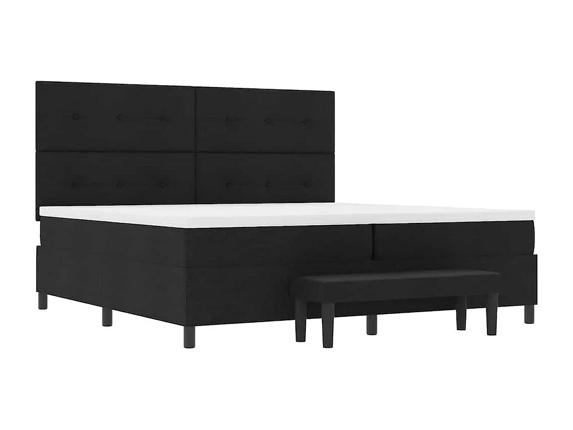 Lit à ressorts Noir 200 x 200 cm tissu & Bois d'ingénierie